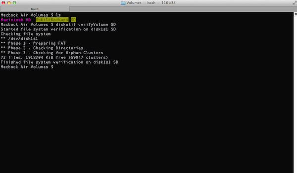 Verifying a Disk via Terminal in OSX