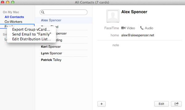 Starting a mass email for a group in Contacts