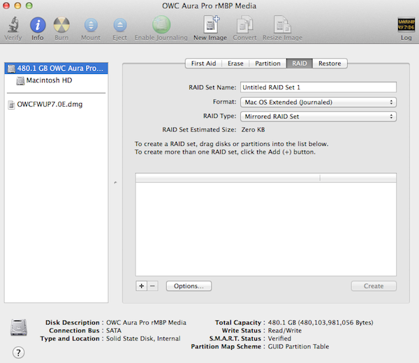 Setting up the RAID is easy in Disk Utility