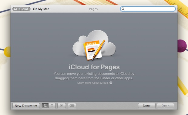 The iCloud browser is likely the first thing you'll encounter when you open Pages.