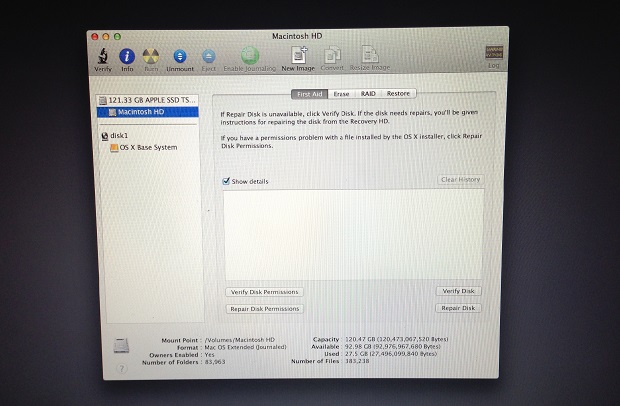 The OS X recovery utilities includes access to Disk Utility for managing storage volumes