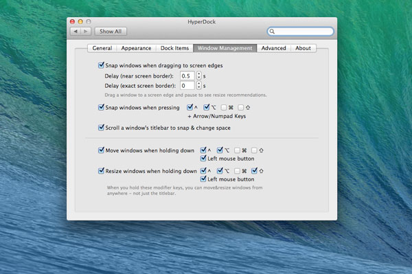 HyperDock Window Management tab