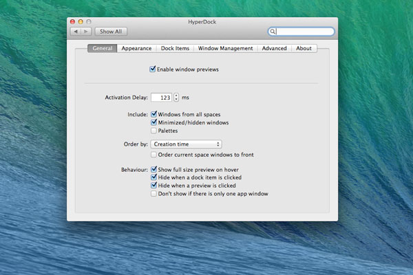 HyperDock General tab