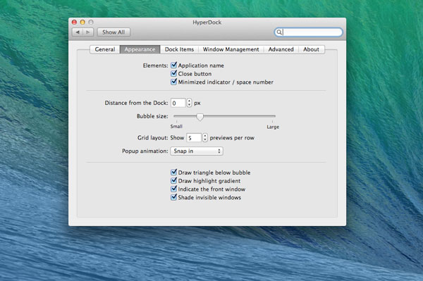 HyperDock Appearance tab