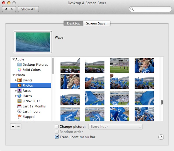 Choosing a Desktop image from iPhoto