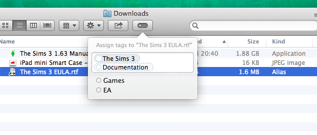 Adding tags to files in Finder is as easy as hitting the new Edit Tags button.