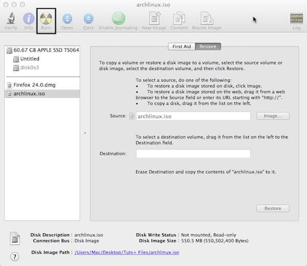 Burning ISOs with Disk Utility is the same as burning a DMG. Just highlight the image in the left sidebar and click Burn.