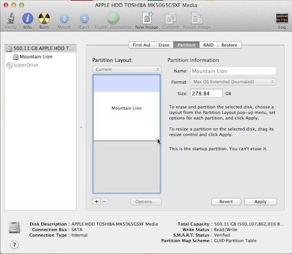 Resizing the existing partition