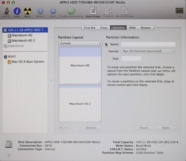 Examining Partitions in Disk Utility