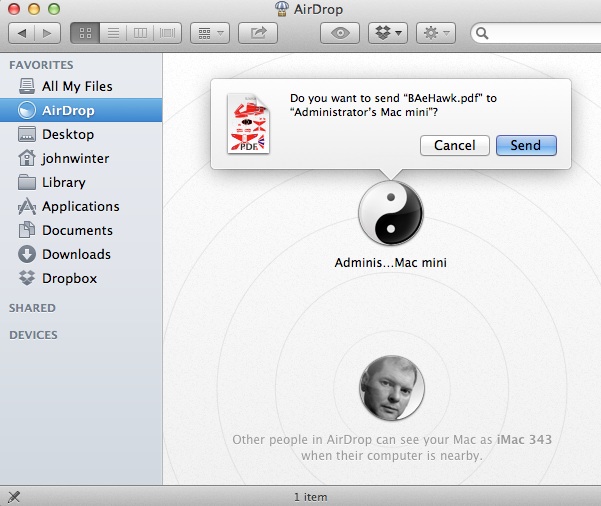 Using AirDrop to send a file to another Mac is very simple, provided you have a Mac that supports it