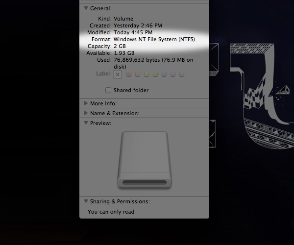 The cause of the Read Only behavior is due to the format of the file system