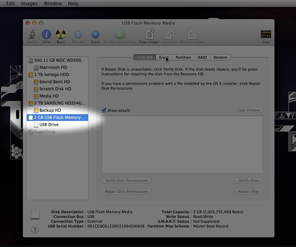 You can select the physical disc you want to reformat in the tree on the left-hand side of Disk Utility