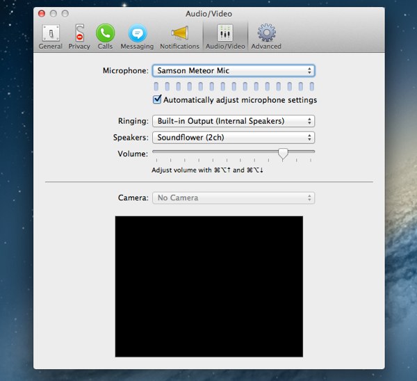 Skypes audio settings can be configured independently of the Macs primary settings 