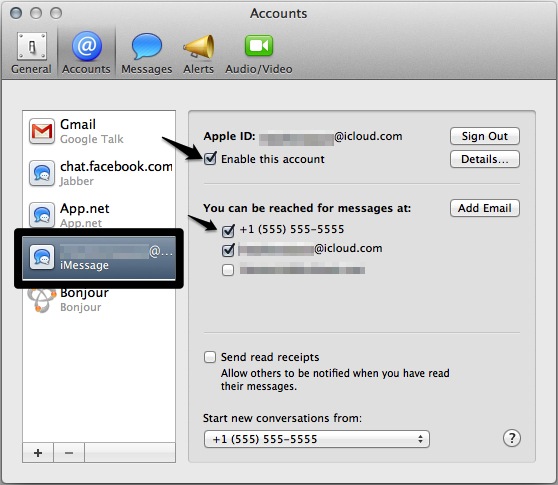 Enable iMessages and select the email addresses you want to use.