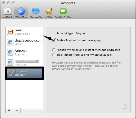 Bonjour allows you to chat with Mac users on your network.