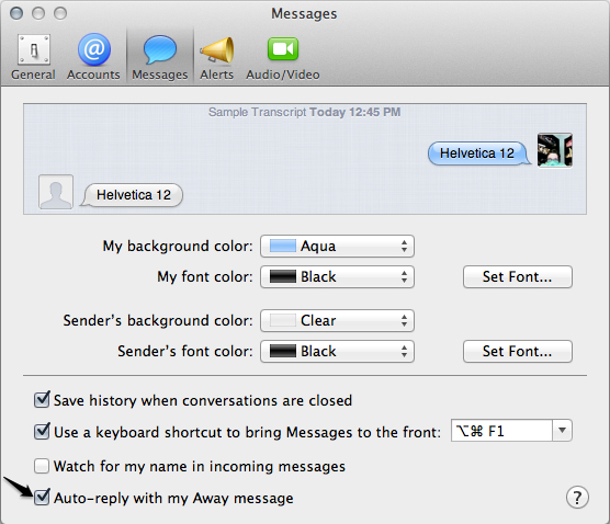 Messages will also auto-reply with your Away message.