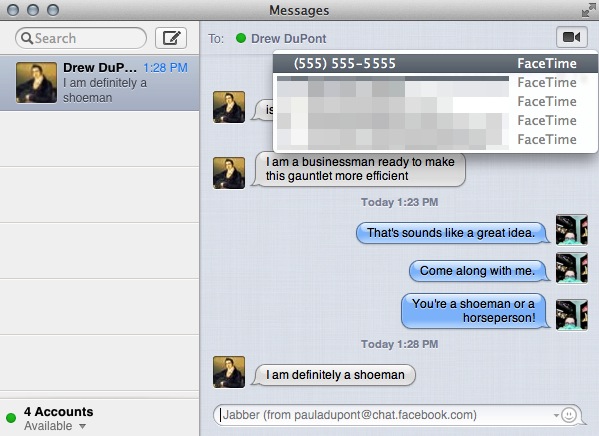 Initiating a new FaceTime chat in Messages will launch the FaceTime application. 