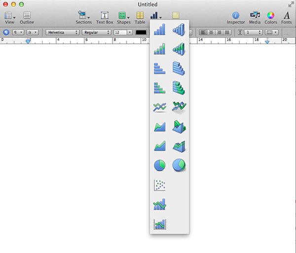 Pages allows you to create all sorts of charts, from bar to scatter graphs. 