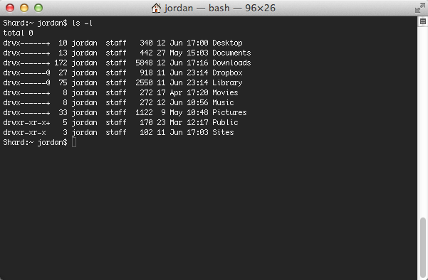 The output of ls with the -l flag