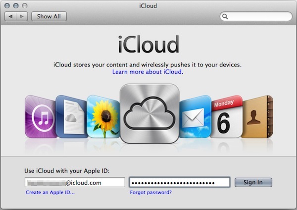 Log into your iCloud account with your Apple ID or create a new Apple ID.