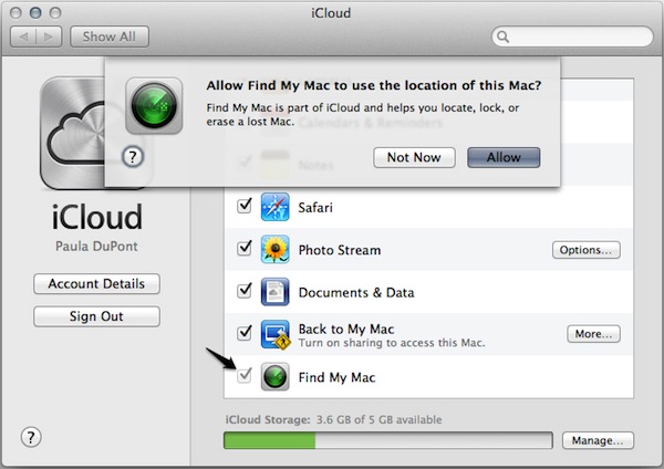 Turn on Find My Mac and allow Find My Mac to track your Mac's location.