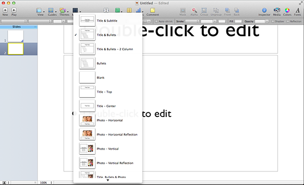 The Masters view shows you all the layouts possible with the template you've selected.