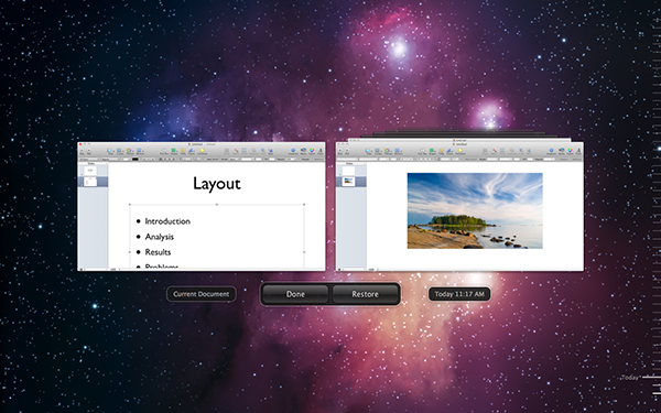 The Versions view within Keynote. 