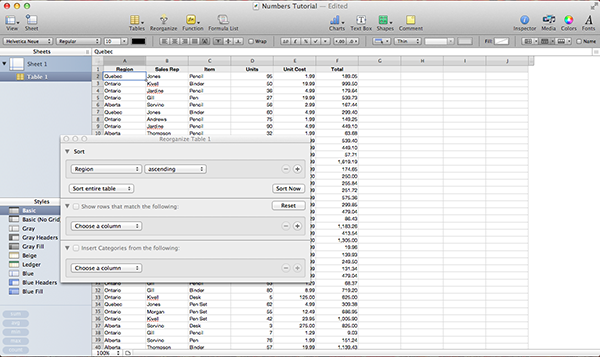 Reorganising data is a really simple yet useful tool within Numbers.