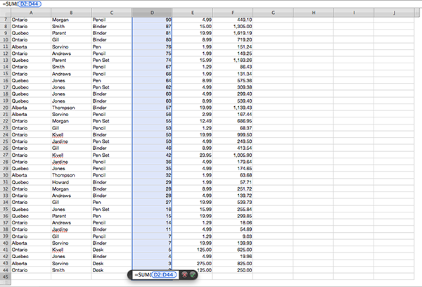 Notice how Numbers has coloured the column blue, making it easier to see which data is being manipulated. 