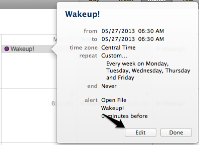 Edit your new event to customize your alarm