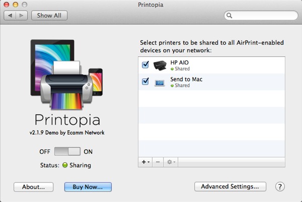 Printopia is accessible from System Preferences