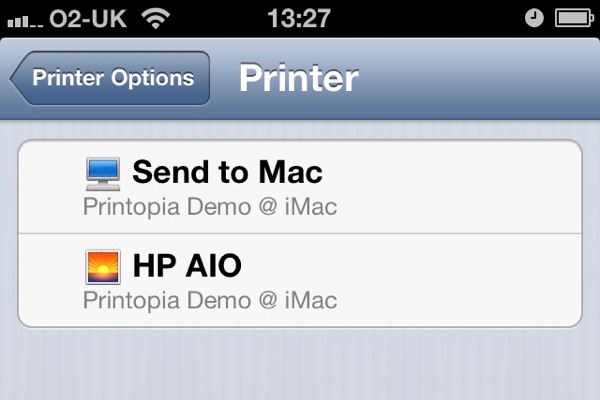 Your iOS device will see all the printers and folders you've set up on your Mac as though they're AirPrint devices