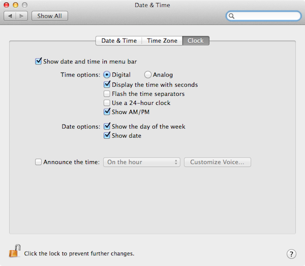 Personalizing the date and time appearance on OS X