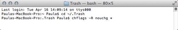 Unlock all of the Trash files in Terminal.