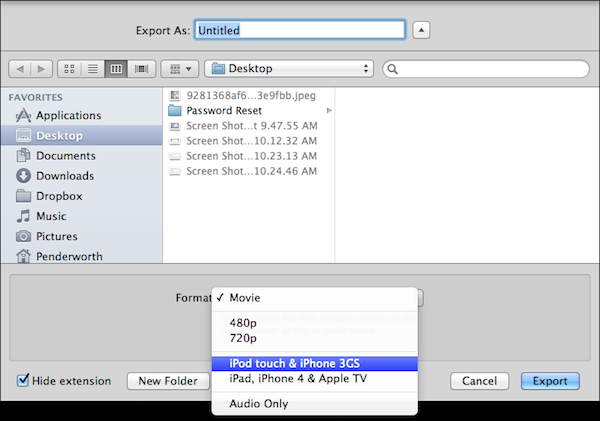 Exporting a video recorded in QuickTime includes more options.