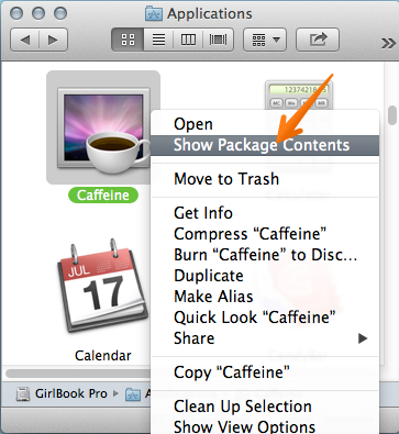 Right-click on the application and choose Show Package Contents