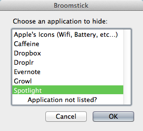 Hide icons with Broomstick but only for certain applications