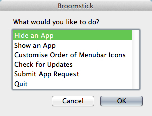 Broomsticks menu lays out all of its options