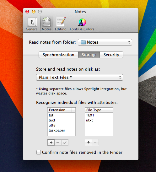 With these settings, Notational Velocity will save each note in to a separate text file.