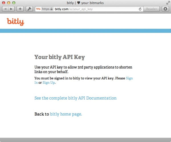 bit.ly API key request page