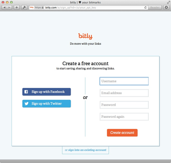 bit.ly developer account sign up