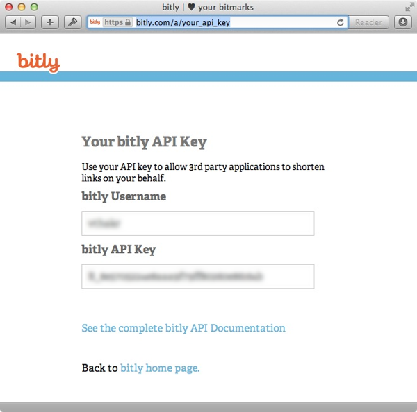 bit.ly developer API key