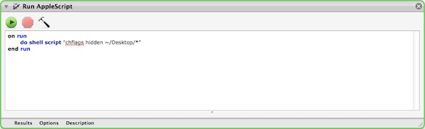 Your hide desktop script will look just like this in Automator.