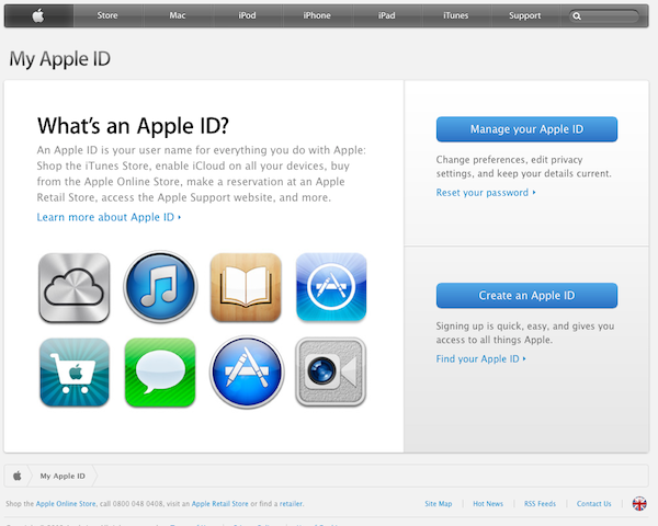 Creating your Apple ID on the Apple website.