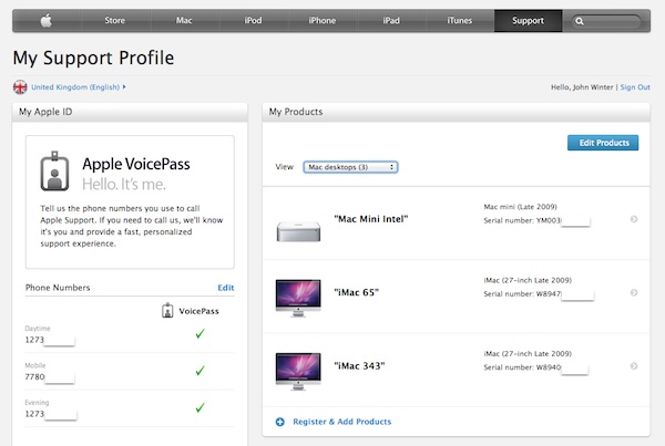 Apple ID is used for Apple Support Profile.