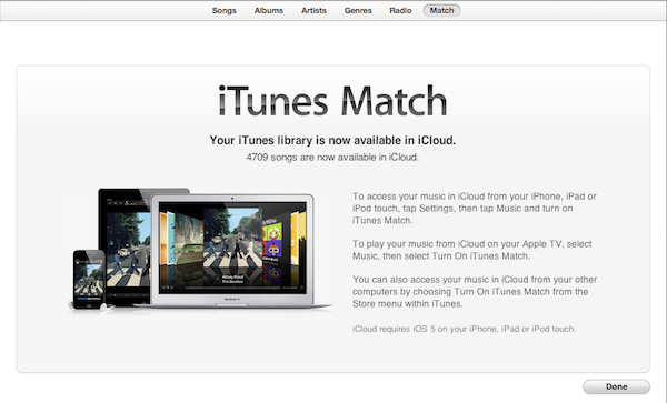 iTunes Match allows the storing of your music in the cloud.