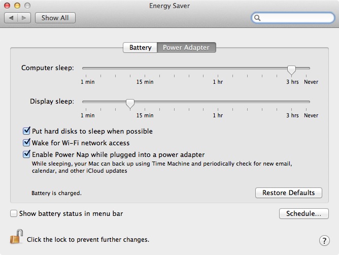 Energy Saver can manage both battery and mains power features independently