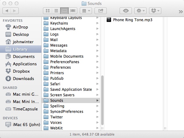 Placing your ring tone mp3 in ~/Library/Sounds