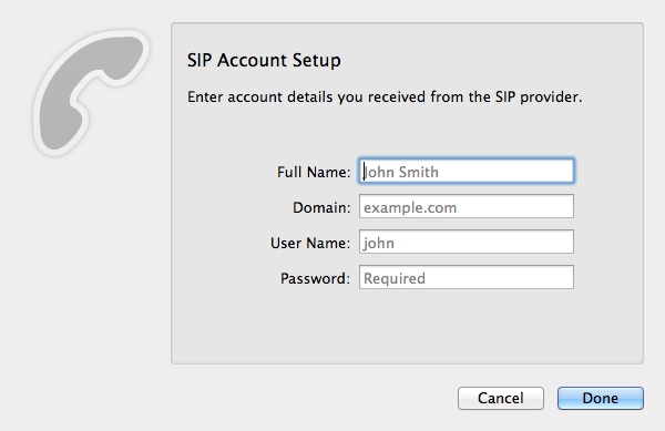 Adding a new SIP account in Telephone app - useful to have a country-specific number for customers overseas.