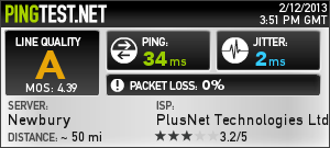 Testing the jitter (variation in ping times) using Pingtest.net to assess quality of broadband connection for VoIP.